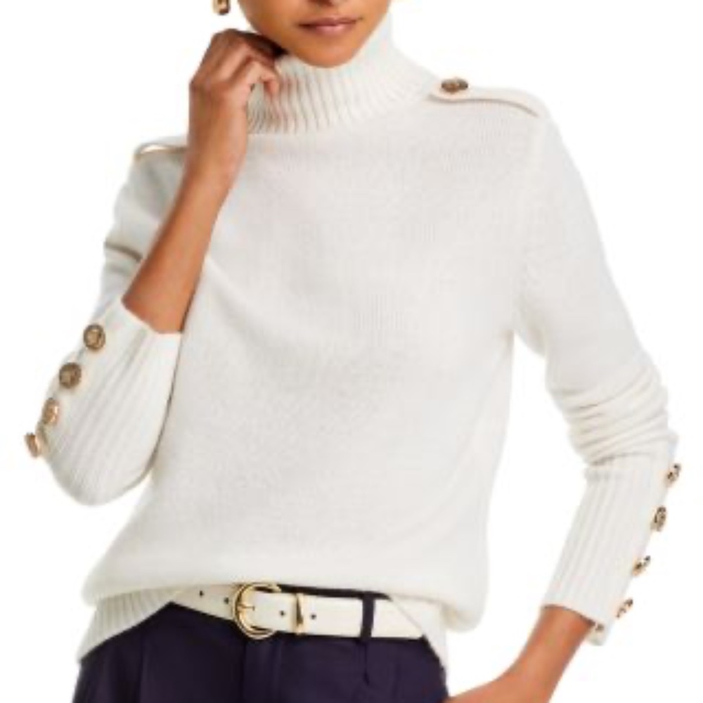 C by Bloomingdale's Cashmere Turtleneck Sweater in Ivory MEDIUM